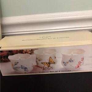 Lenox Butterfly Meadow Set of 3 White Porcelain Votives